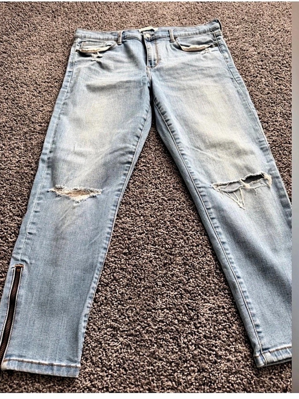 Banana Republic Skinny Ankle Jeans 32 Short Distressed Light Wash Zip Hem